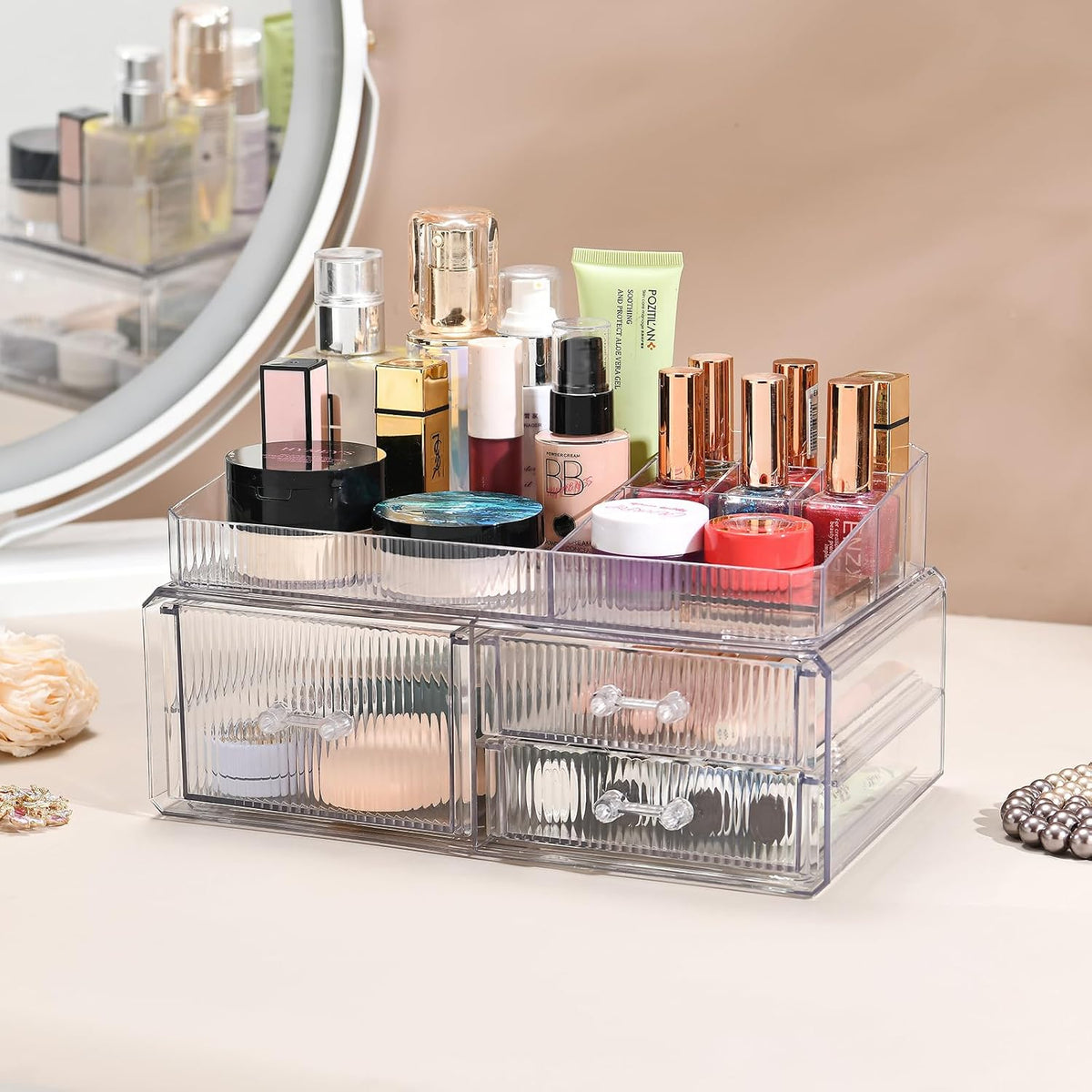 Stackable Storage Drawer, Cosmetics Storage Box, Cosmetics and Beauty Product Storage Organizer, Suitable for Makeup Room, Bathroom, Storage Room