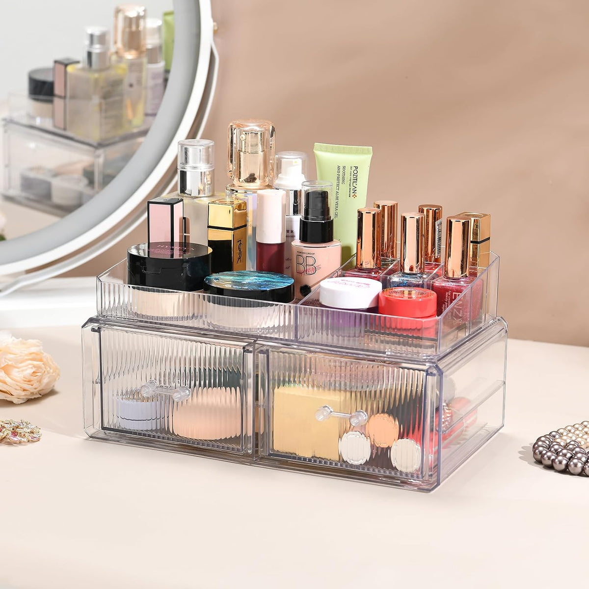 Stackable Storage Drawer, Cosmetic Acrylic Storage Box, Cosmetics and Beauty Product Storage Organizer, Suitable for Makeup Room, Bathroom, Storage Room