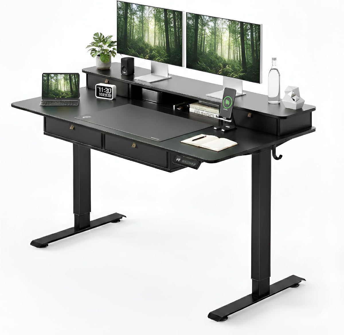 48" X 24" Standing Electric Desk with Drawers, Black