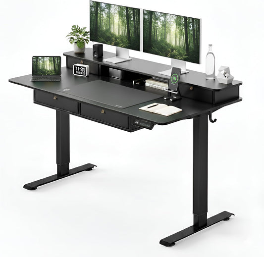 48" X 24" Standing Electric Desk with Drawers, Black