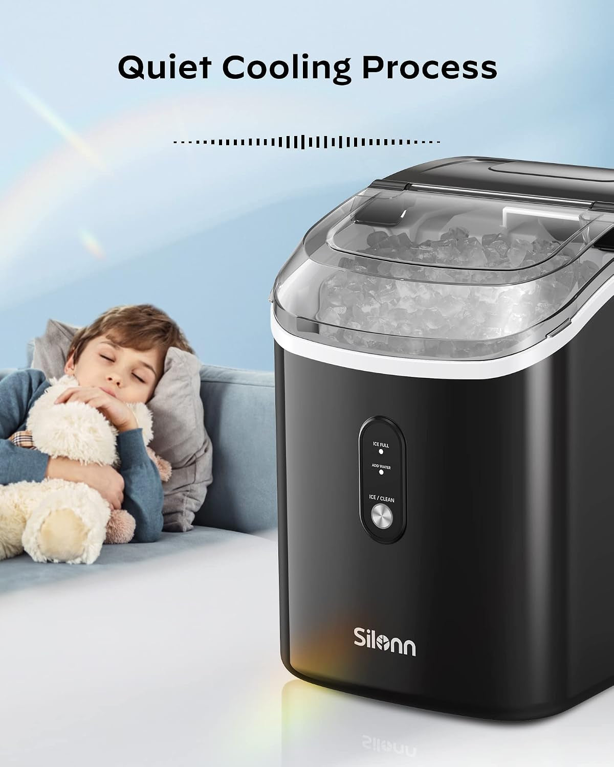 Nugget Ice Maker Countertop - 33Lbs/24H,  Pebble Ice Maker Machine with Self-Cleaning Function, Ice Makers for Home Kitchen Office