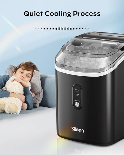 Nugget Ice Maker Countertop - 33Lbs/24H,  Pebble Ice Maker Machine with Self-Cleaning Function, Ice Makers for Home Kitchen Office