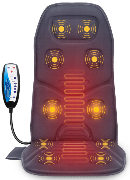 Vibration Massage Seat Cushion, 10 Motors Back Massager with Heat Chair Pad, Deep Gray