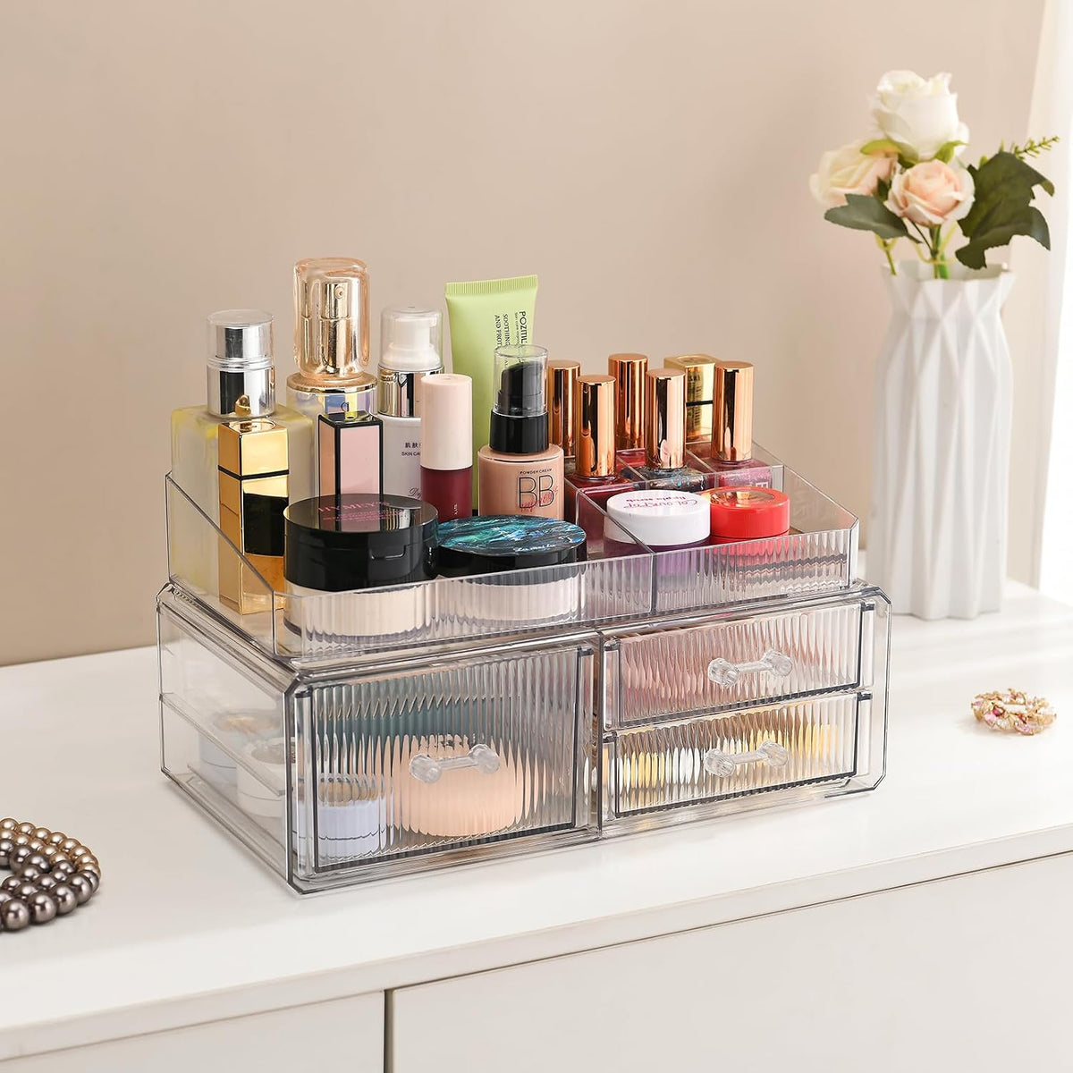 Stackable Storage Drawer, Cosmetics Storage Box, Cosmetics and Beauty Product Storage Organizer, Suitable for Makeup Room, Bathroom, Storage Room