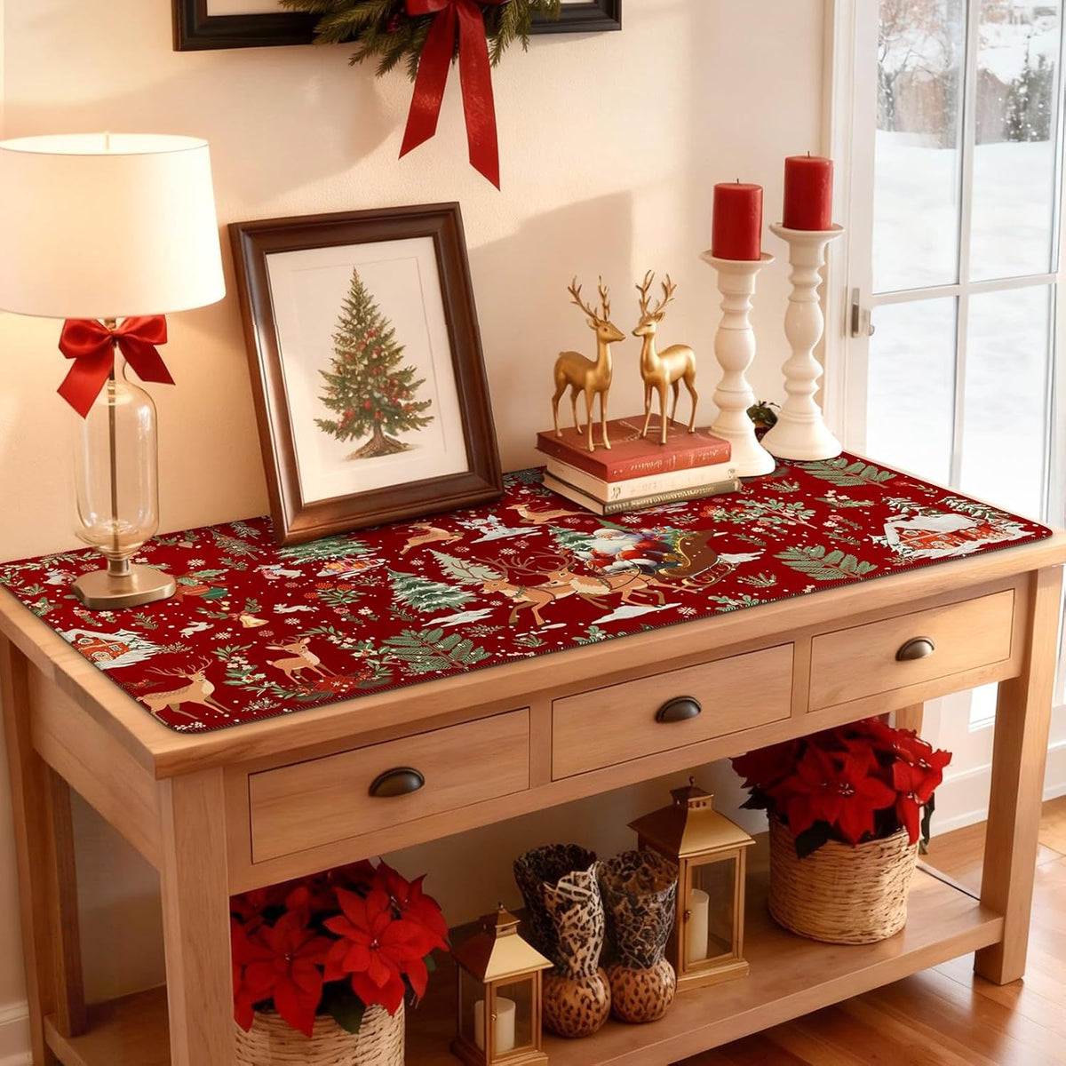 Christmas Desk Mat, Winter Forest Large Mouse Pad,Red