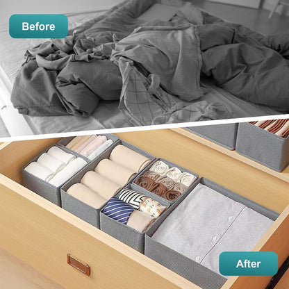 12 Pack Drawer Organizers Underwear Drawer Dividers Foldable Storage Boxes Fabric Closet Organizer Storage Cubes for Clothes Bras Socks Ties Cosmetics Stationeries Hair Accessories(Dark Grey)