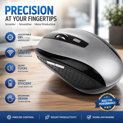 2.4Ghz Wireless Lightweight Optical Mouse DPI Adjustable Portable Ergonomic Design Computer Mouse for PC Computer Laptop Tablet