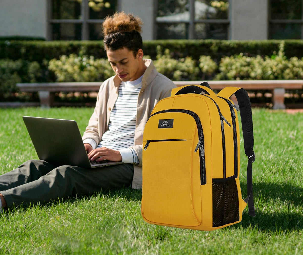 Yellow Travel Laptop Backpack, 15.6 Inch Computer Student Bookbag