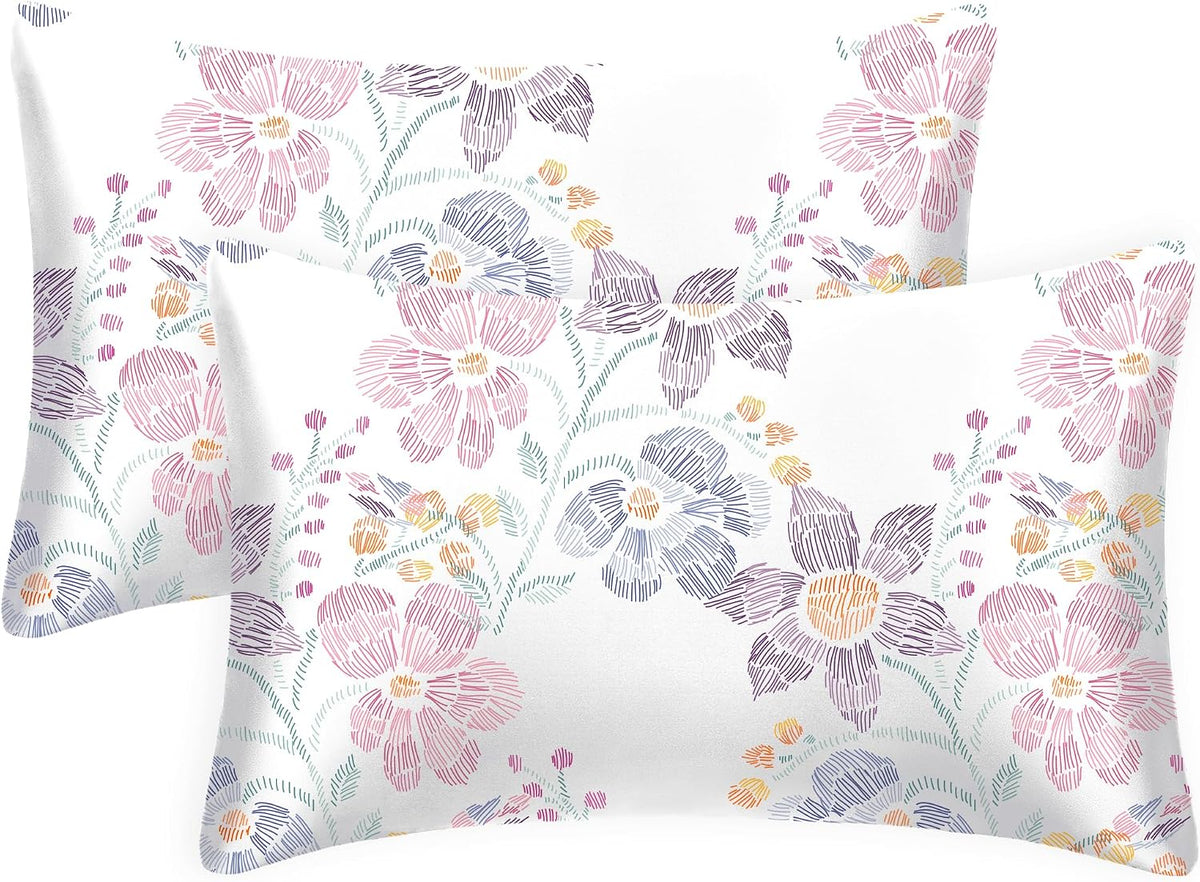 Satin Pillowcase for Hair and Skin Queen - Flower Silk Pillowcase 2 Pack 20X30 Inches - Satin Pillow Cases Set of 2 with Envelope Closure