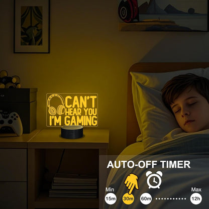 Can'T Hear You I'M Gaming Night Light, Headset Graphic Video Games Gamer Gift Funny 3D Illusion Lamp 16 Colors Changing Touch & Remote Control for Men Gamers Teenagers and Kids
