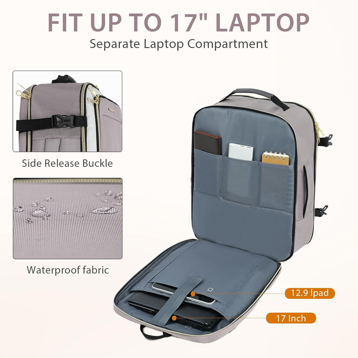 Laptop Backpack Computer Backpack 17 Inch Men-Beige/Dusty Pink/Grey