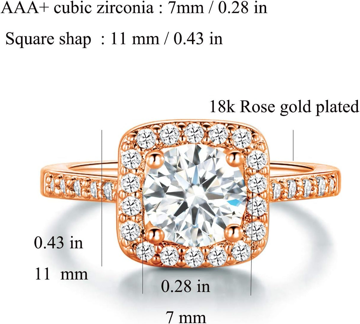 Jewelry Set for Women, 18K Rose Gold Plated Halo Cubic Zirconia Necklace/Earrings/Rings Wedding Hypoallergenic Jewelry Three-In-One