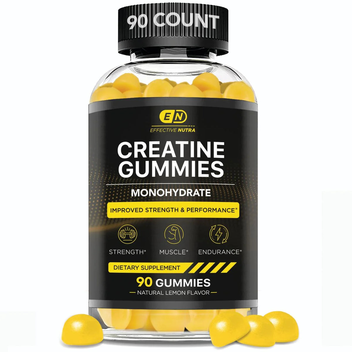 Creatine Gummies for Men & Women - Creatine Monohydrate Gummies for Strength, Muscle, Energy - Natural Lemon Flavor (90Ct)