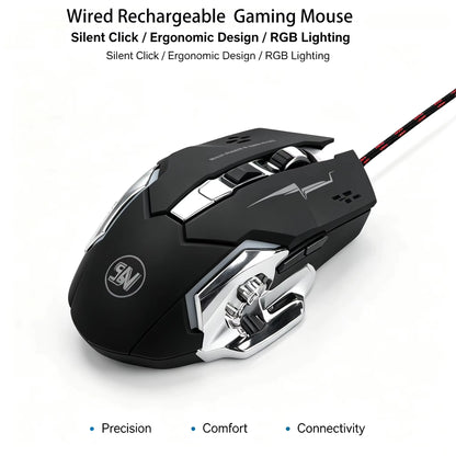 Wireless/Wired 2.4G RGB Backlit Mechanical Feel Mouse DPI Adjustable Rechargeable Ergonomic Gaming Mouse for PC Computer Laptop