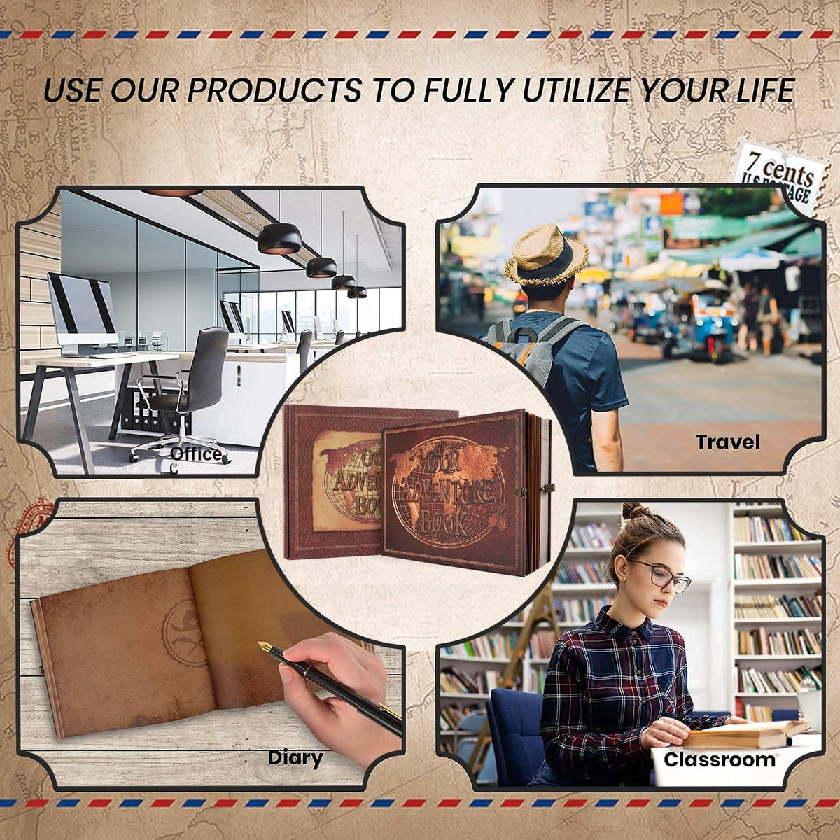 Our Adventure Book Scrapbook 180 Pages Photo Album, DIY Handmade Memory Travel Diary Photo Book Journal Scrapbook,Embossed Letter Leather Cover for Anniversary,Wedding