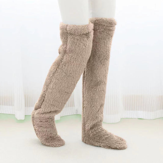 Over Knee High Fuzzy Long Socks Winter Warm Cold Leg Knee Joint Cold-Proof Stockings Home Floor Sleeping Socks