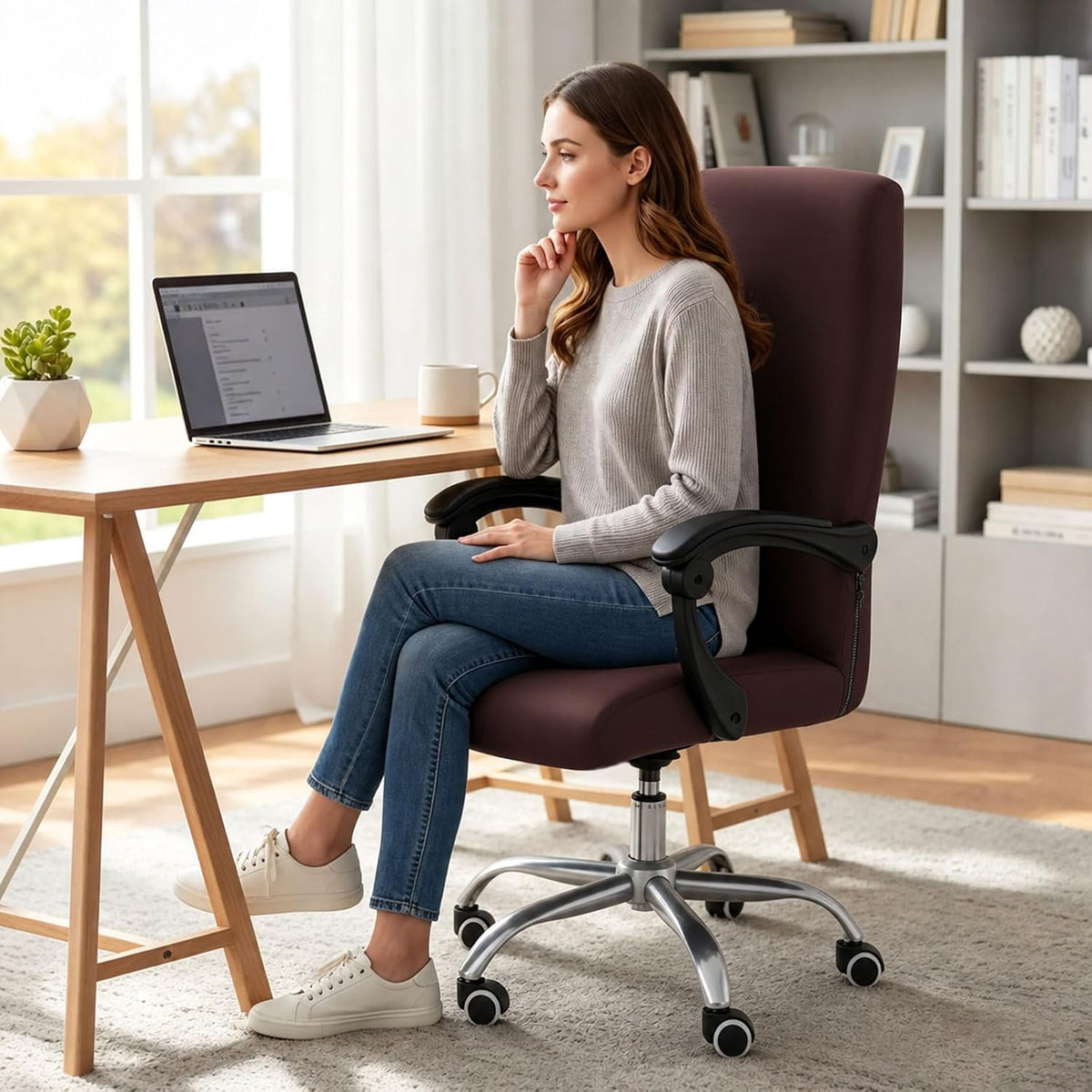 Stretch Printed Office Computer Desk Chair Covers, Brown
