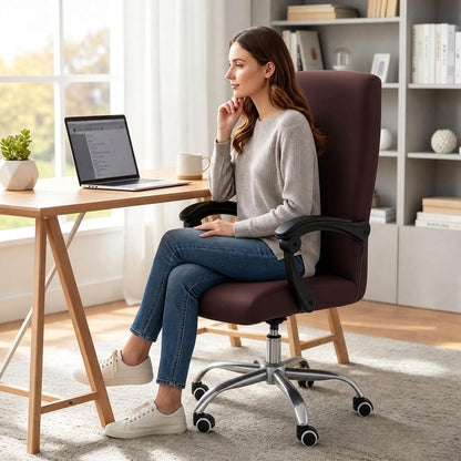Stretch Printed Office Computer Desk Chair Covers, Brown