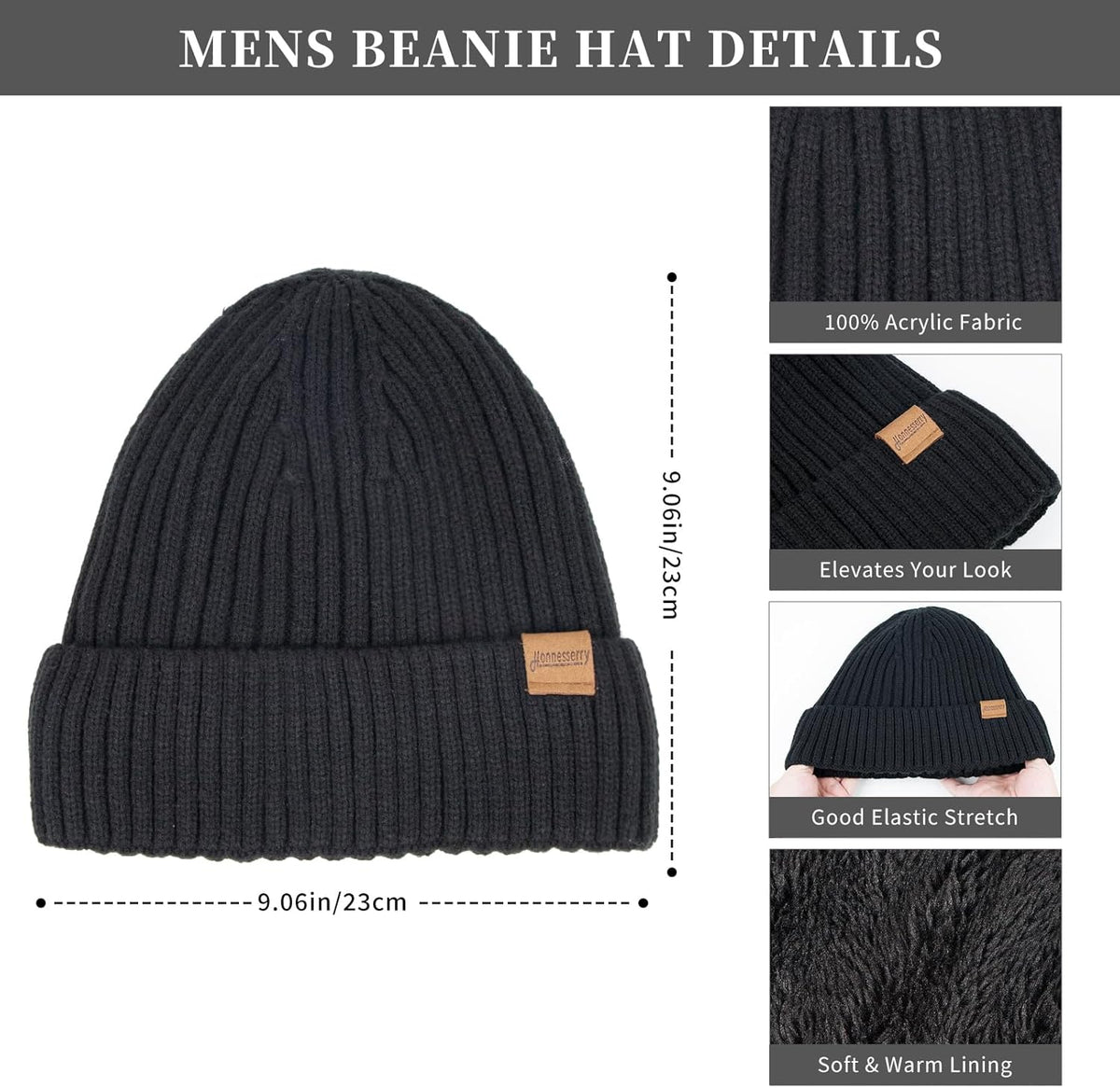 Winter Beanie Hats Long Neck Scarf for Men and Touchscreen Gloves 3PCS Set