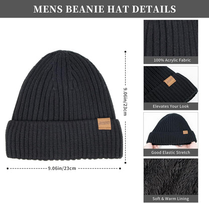 Winter Beanie Hats Long Neck Scarf for Men and Touchscreen Gloves 3PCS Set