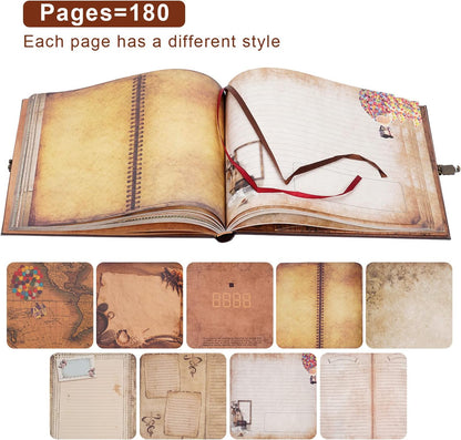 Our Adventure Book Scrapbook 180 Pages Photo Album, DIY Handmade Memory Travel Diary Photo Book Journal Scrapbook,Embossed Letter Leather Cover for Anniversary,Wedding