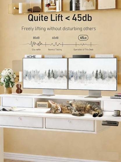 60" X 30" Standing Electric Desk with Drawers, White
