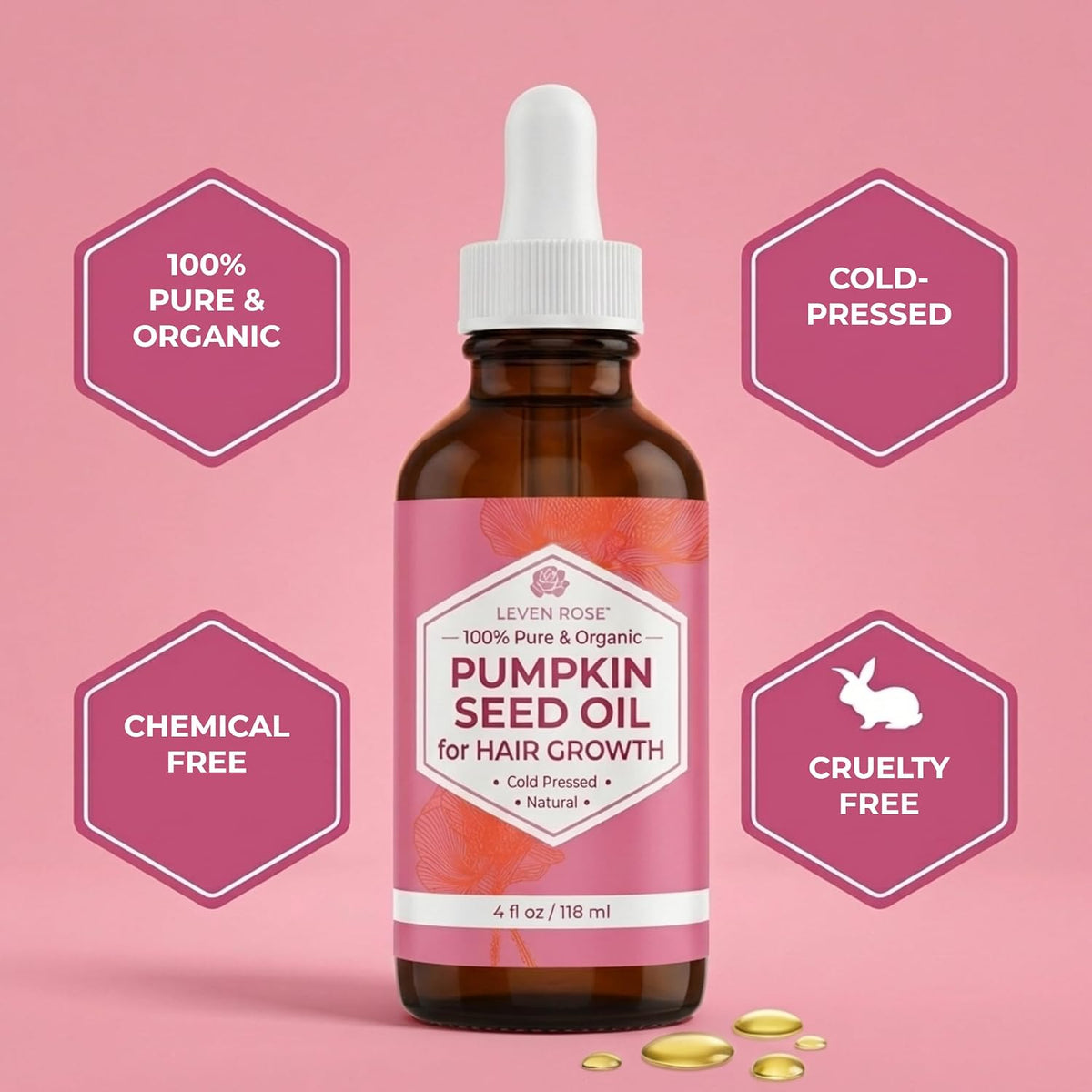 Organic Pumpkin Seed Oil, 4 Oz, Pure Cold Pressed Unrefined Hexane Free Oil for Hair Growth, Scalp, Skin and Face, Made in USA with USA Grown Seeds
