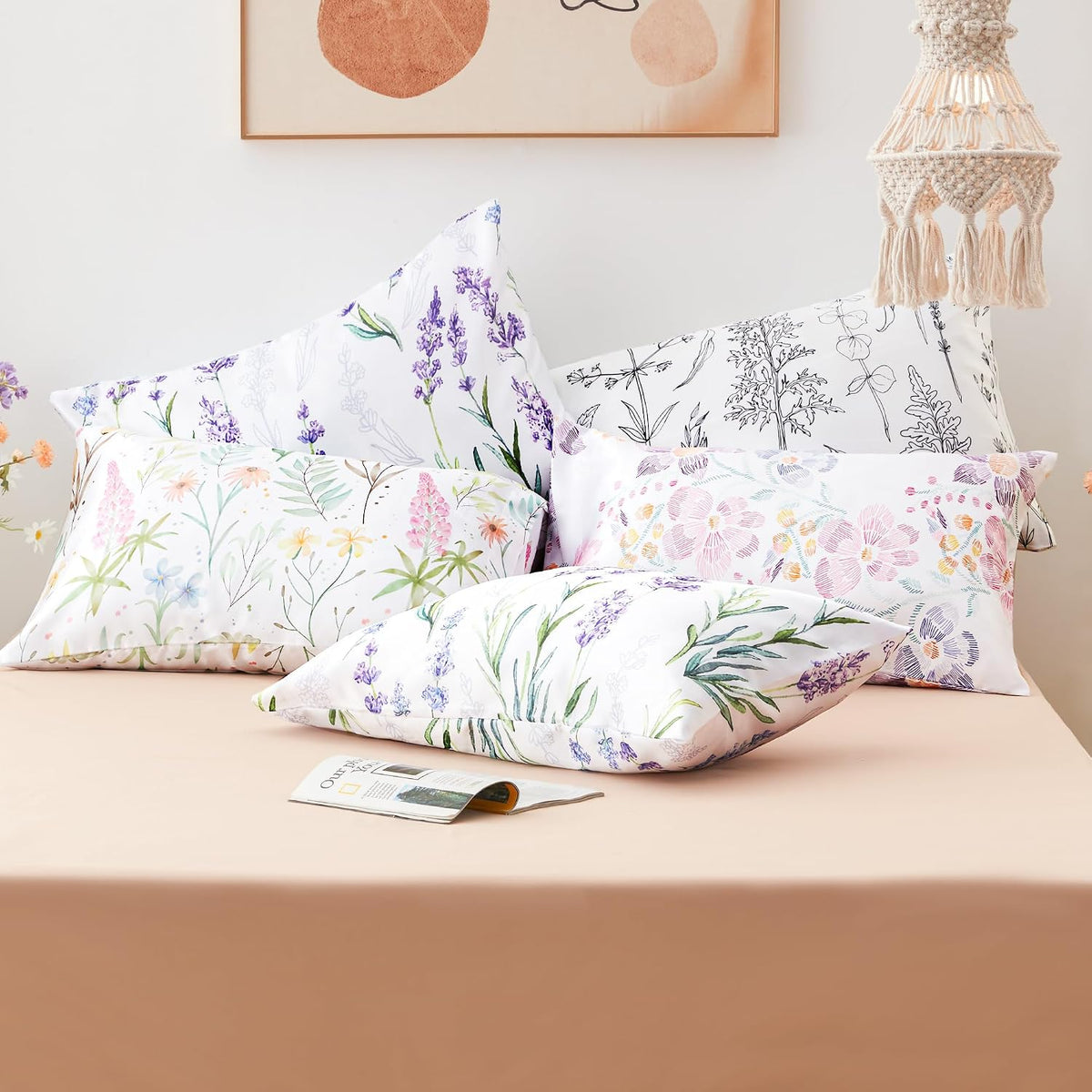 Satin Pillowcase for Hair and Skin Queen - Flower Silk Pillowcase 2 Pack 20X30 Inches - Satin Pillow Cases Set of 2 with Envelope Closure