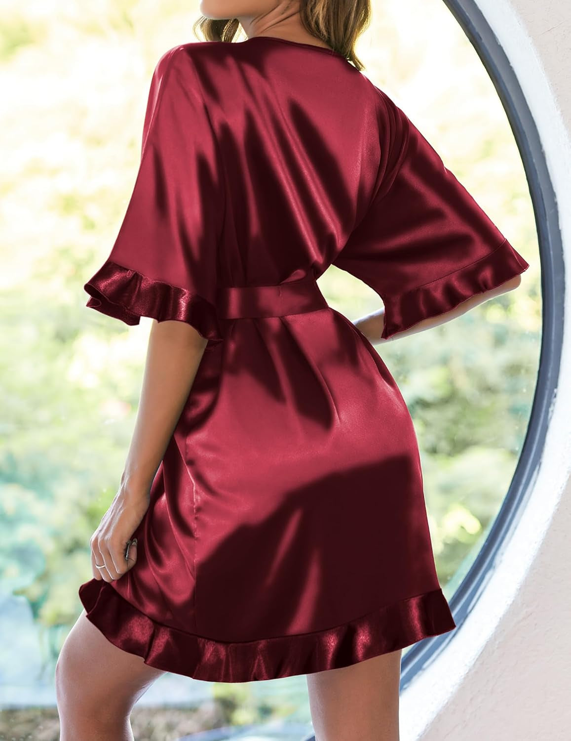 Womens Silk Robe Short Satin Kimono Bathrobe Bridesmaid Sleepwear