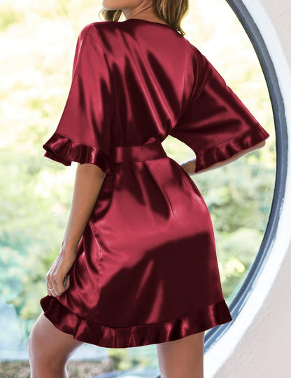 Womens Silk Robe Short Satin Kimono Bathrobe Bridesmaid Sleepwear