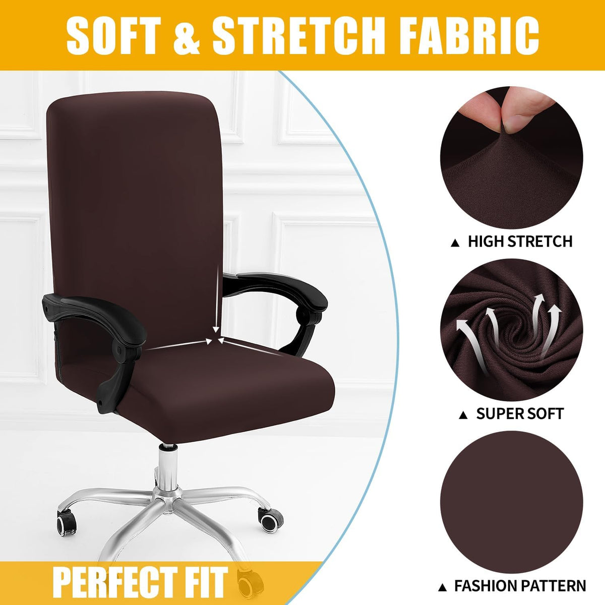 Stretch Printed Office Computer Desk Chair Covers, Brown